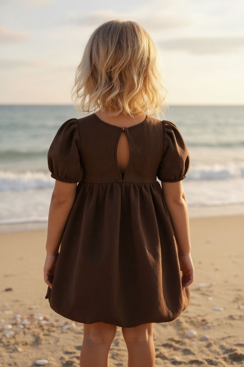 Bubble Chocolate Kids Dress | Linen (Preorder)