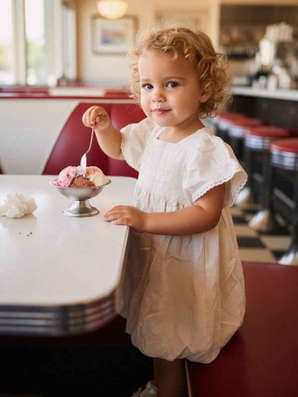 Bubble Vanilla Kids Dress + Hairclip | Linen