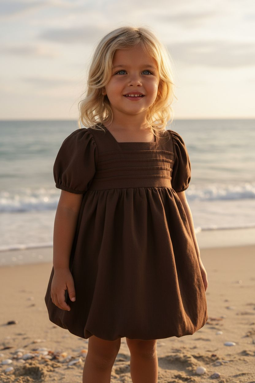 Bubble Chocolate Kids Dress | Linen (Preorder)
