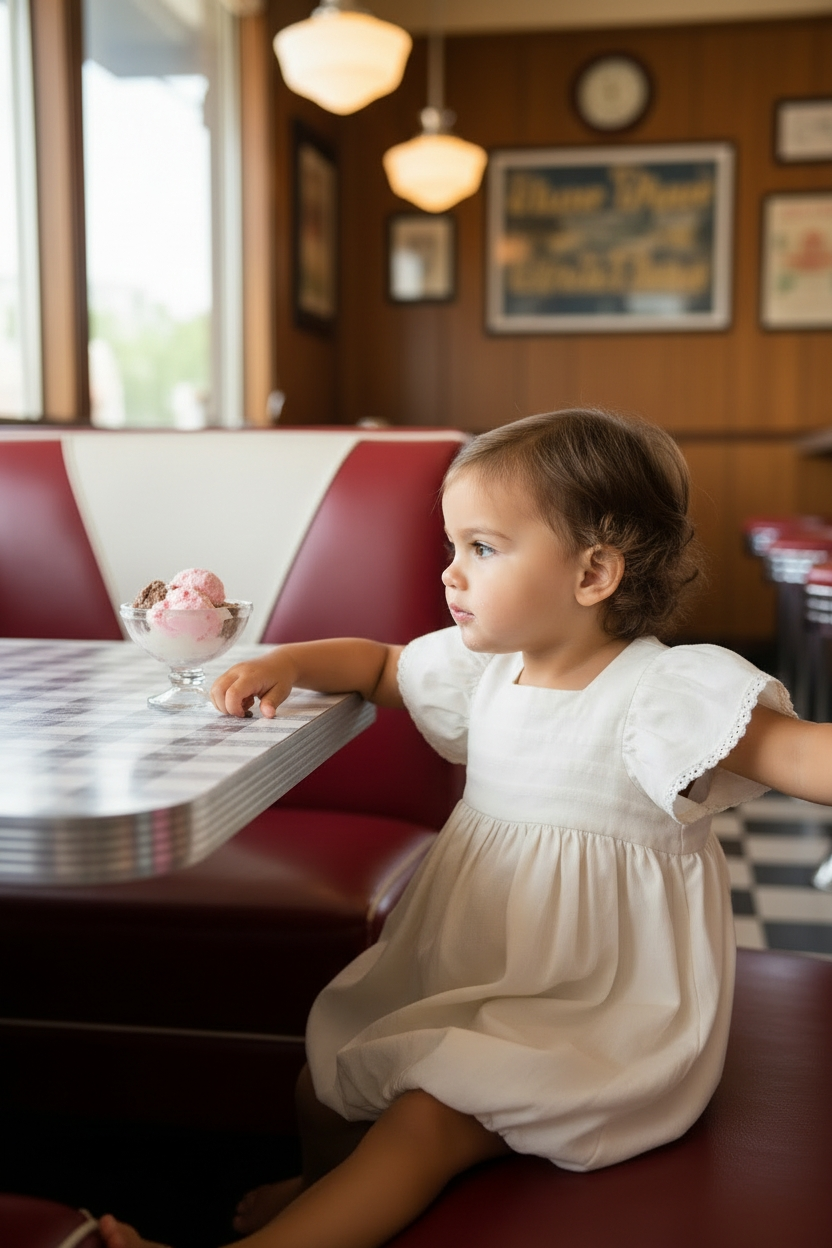 Bubble Vanilla Kids Dress + Hairclip | Linen
