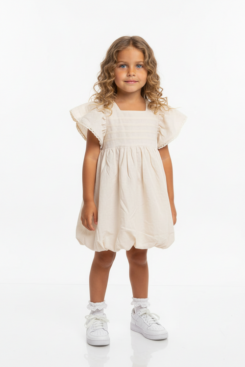 Bubble Vanilla Kids Dress & Hairclip | Linen