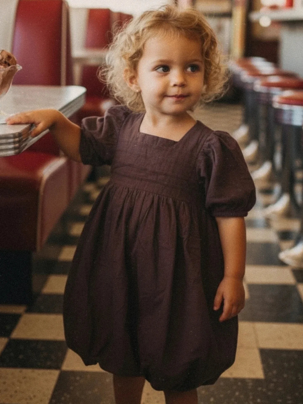 Bubble Chocolate Kids Dress + Hairclip | Bamboo Cotton