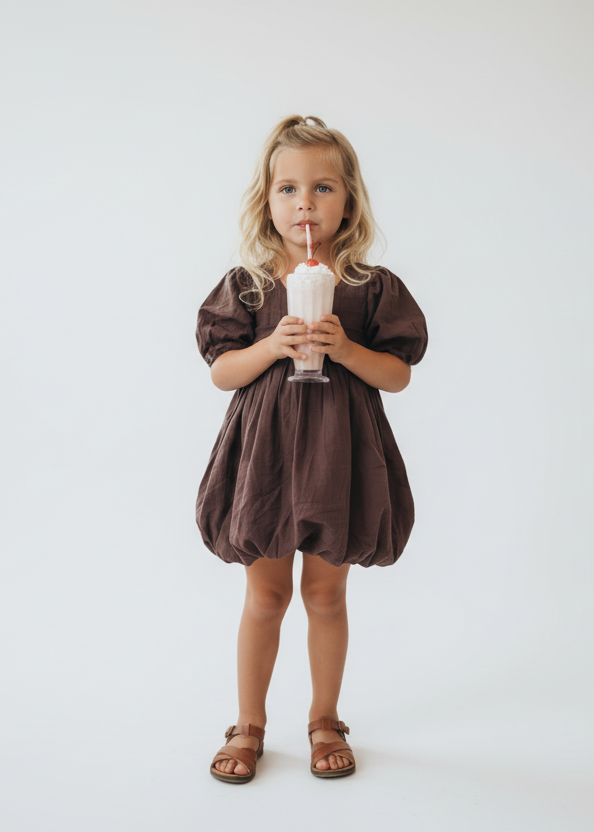 Bubble Chocolate Kids Dress & Hairclip | Bamboo Cotton