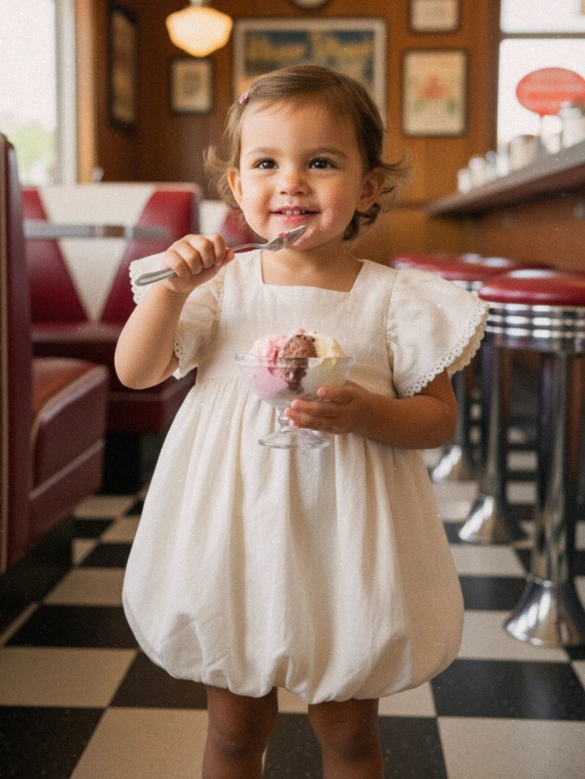 Bubble Vanilla Kids Dress + Hairclip | Linen
