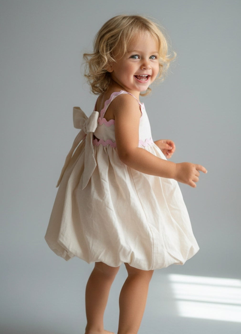 ONE SAMPLE Bubble Vanilla Kids Dress | Linen