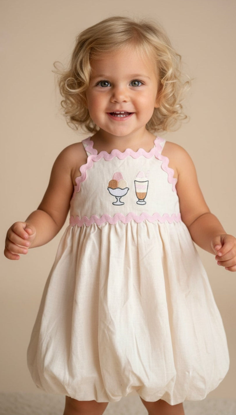 ONE SAMPLE Bubble Vanilla Kids Dress | Linen