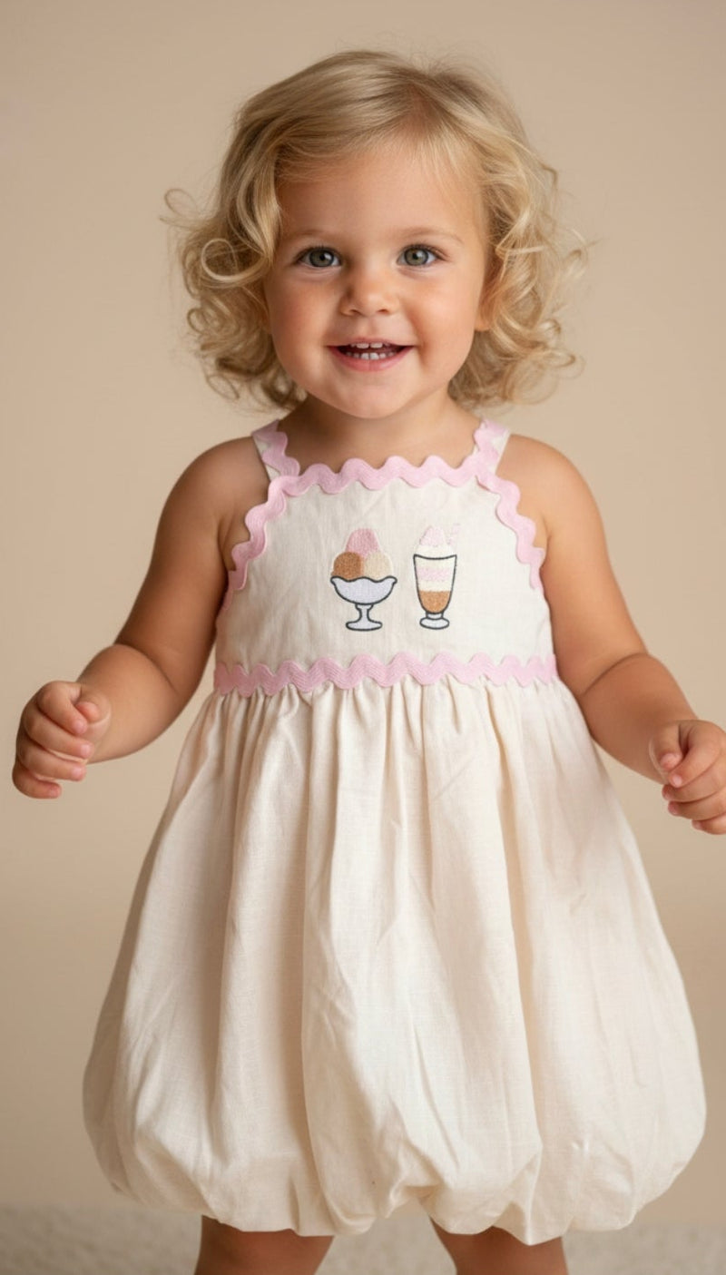 ONE SAMPLE Bubble Vanilla Kids Dress | Linen