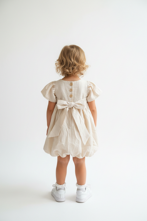 Bubble Vanilla Kids Dress & Hairclip | Linen