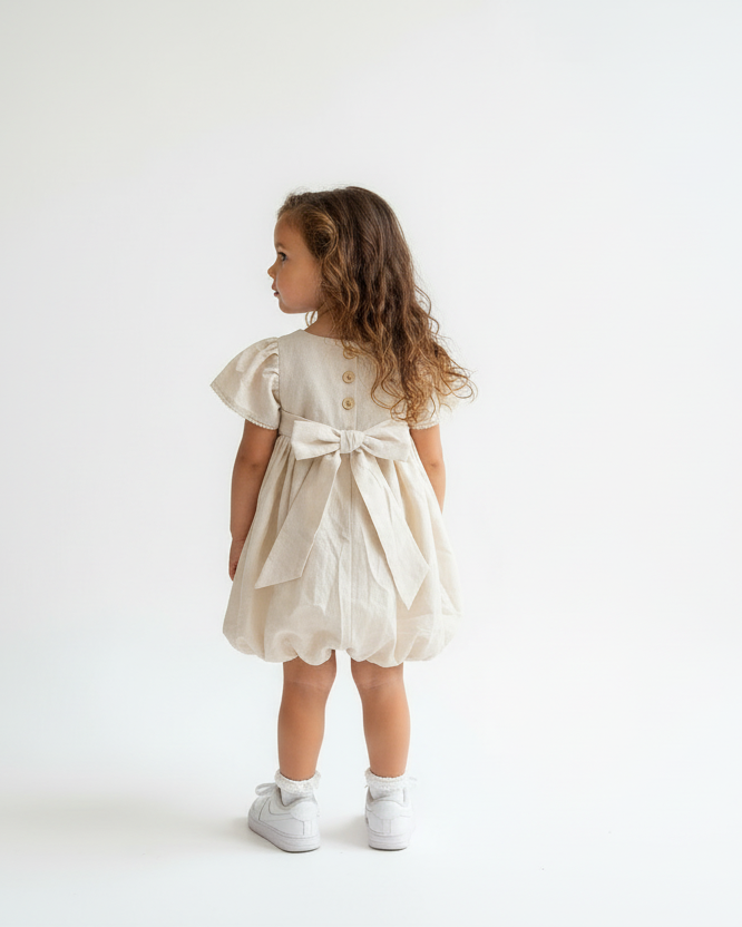 Bubble Vanilla Kids Dress & Hairclip | Linen