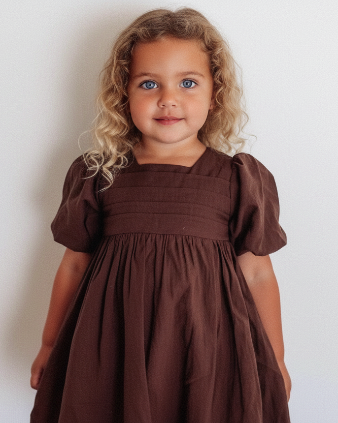 Bubble Chocolate Kids Dress & Hairclip | Bamboo Cotton (Reduced due to possible marks on material)