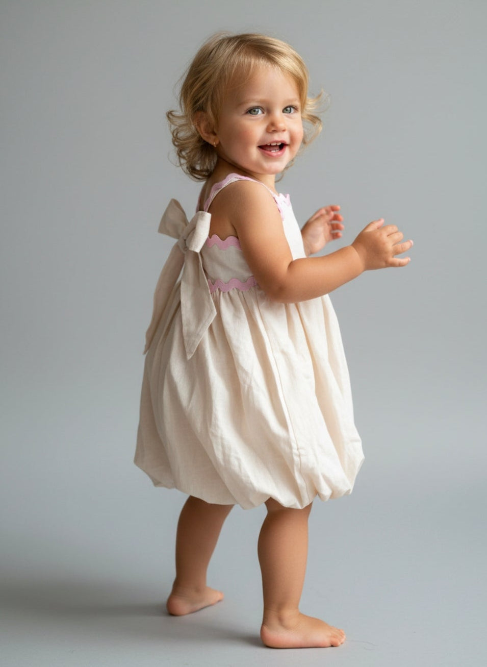 ONE SAMPLE Bubble Vanilla Kids Dress | Linen