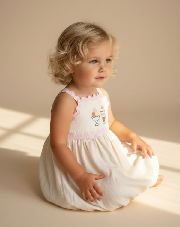 ONE SAMPLE Bubble Vanilla Kids Dress | Linen