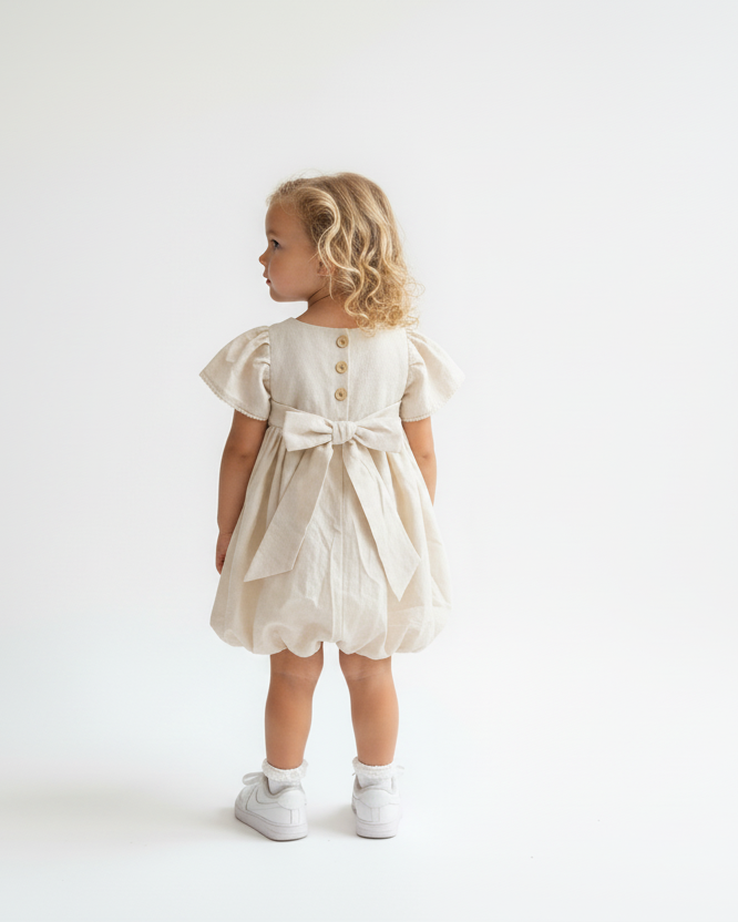 Bubble Vanilla Kids Dress & Hairclip | Linen