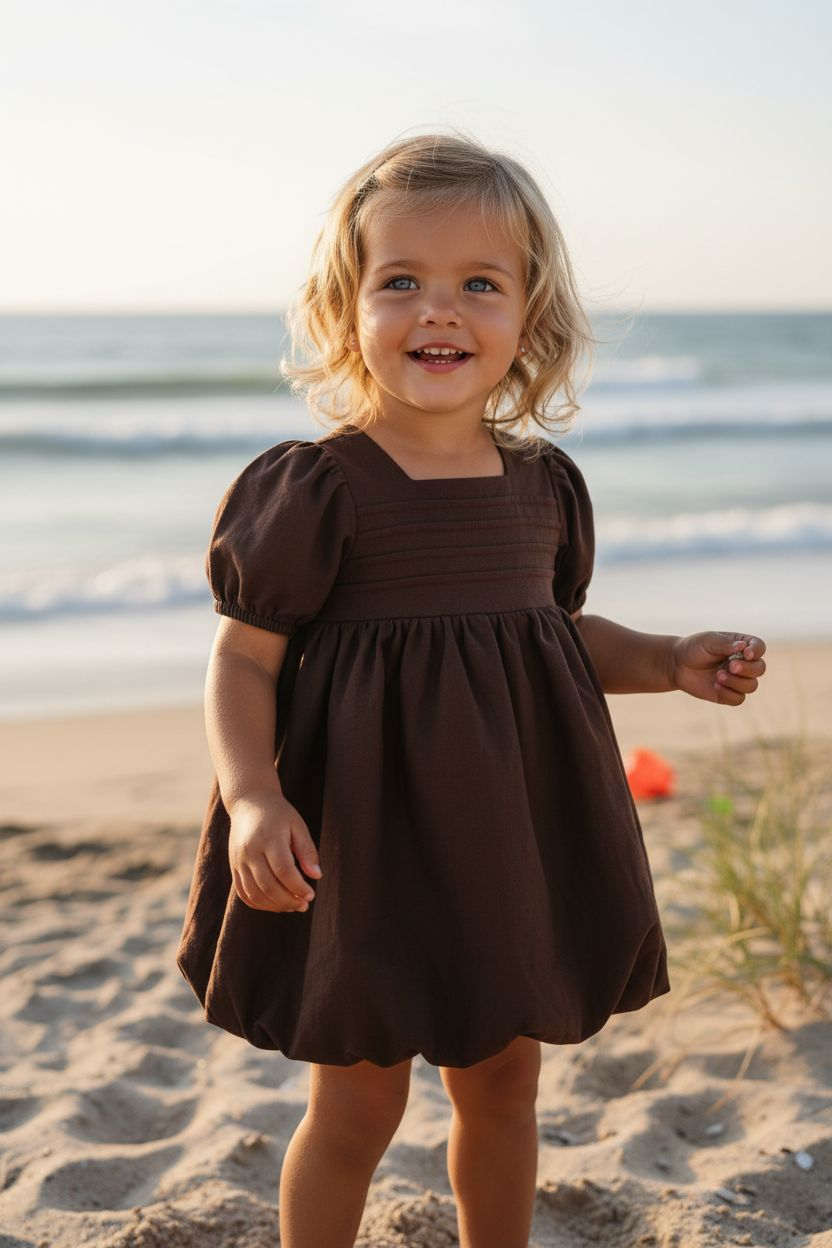Bubble Chocolate Kids Dress | Linen (Preorder)