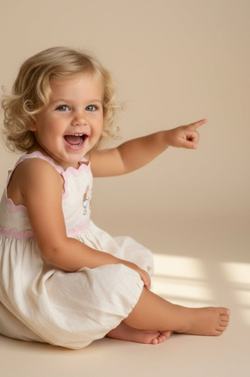 ONE SAMPLE Bubble Vanilla Kids Dress | Linen