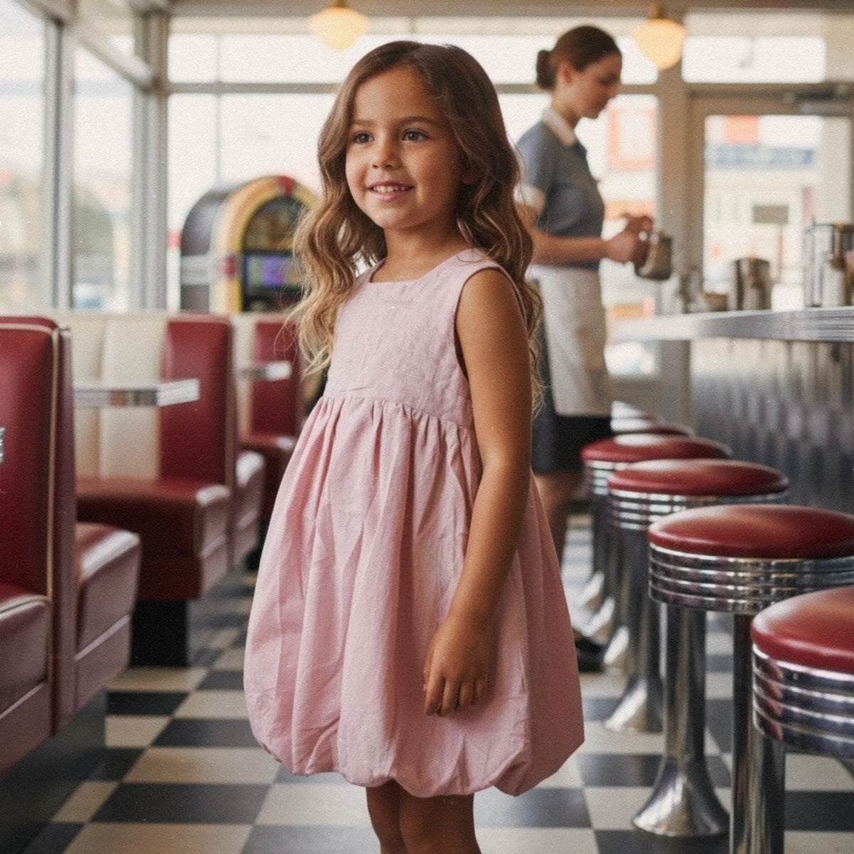 Bubble Strawberry Kids Dress + Hairclip | Bamboo Cotton